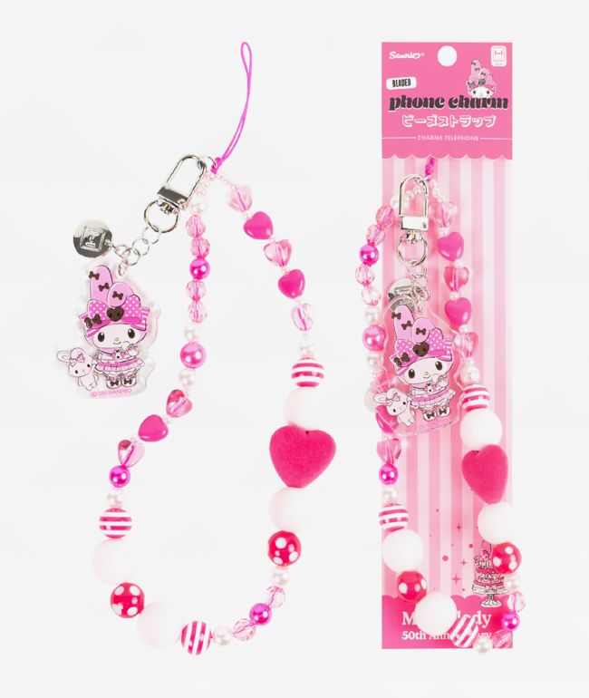 Hello Kitty & Friends My Melody 20th Anniversary Beaded Wrist Strap Phone Charm - Hello Kitty And Friends