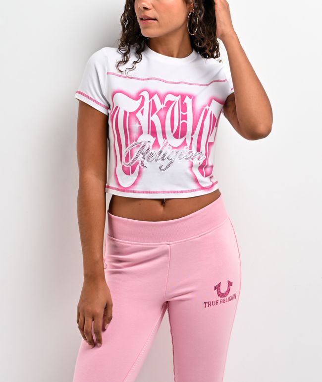 True Religion Crystal Airbrush White Crop T-Shirt - True Religion