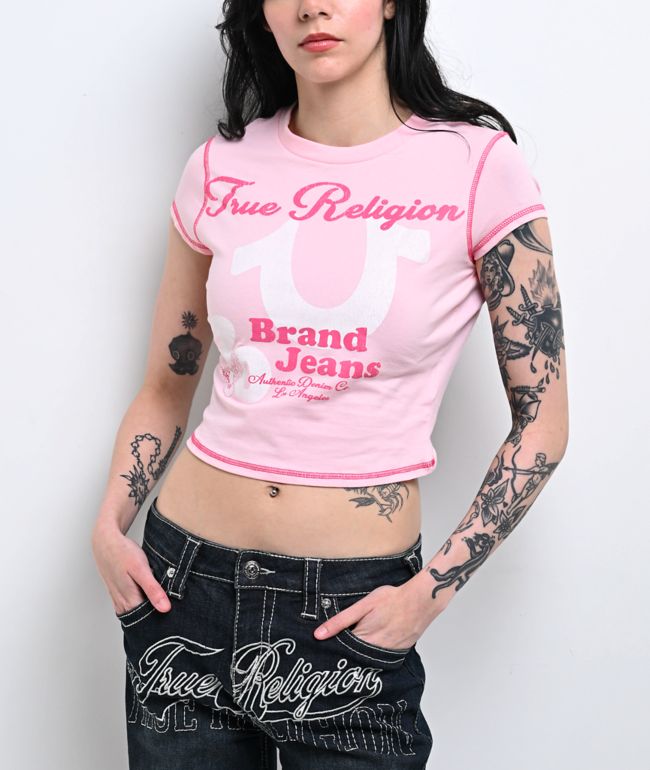 True Religion Cap Sleeve Pink Crop T-Shirt - True Religion