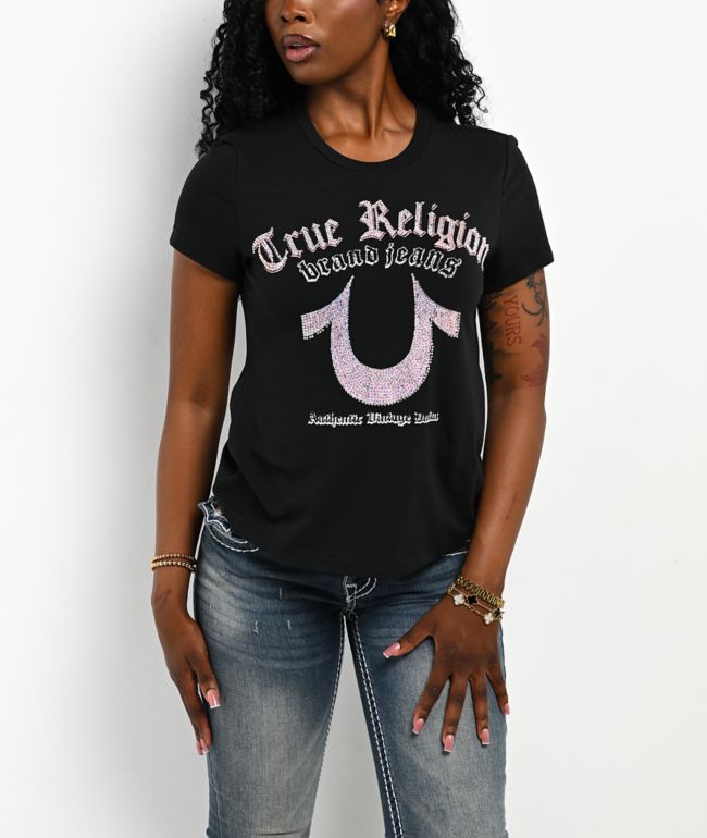 True Religion Crystal Horseshoe Black T-Shirt - True Religion