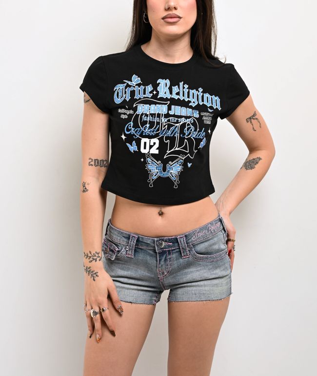 True Religion Butterfly Black Crop T-Shirt - True Religion