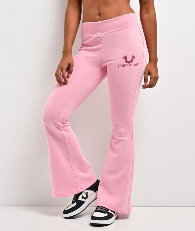 True Religion Big T Pink Flare Sweatpants - True Religion