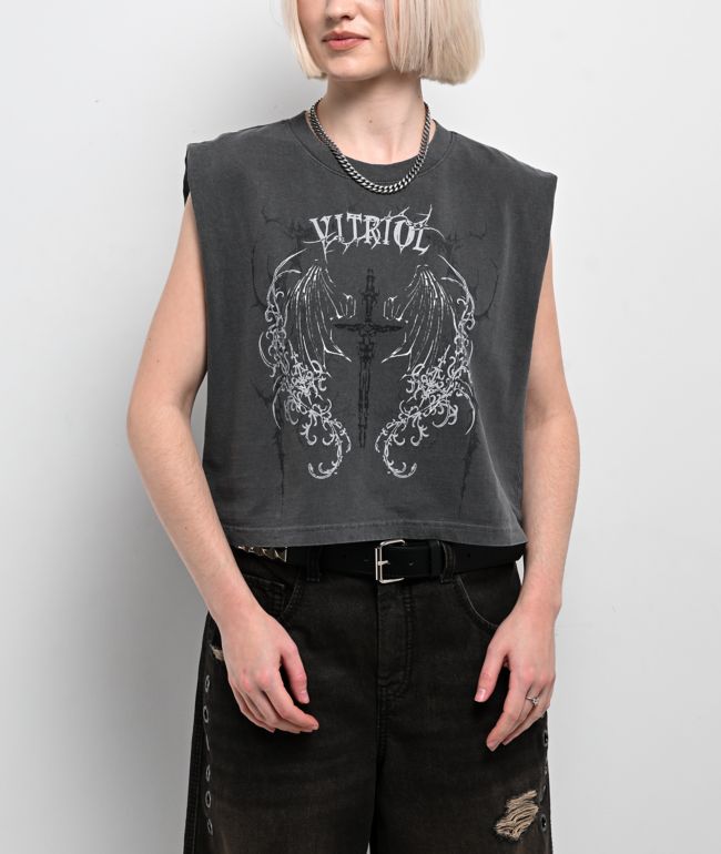 Vitriol Excalibur Grey Wash Crop Tank Top - Vitriol