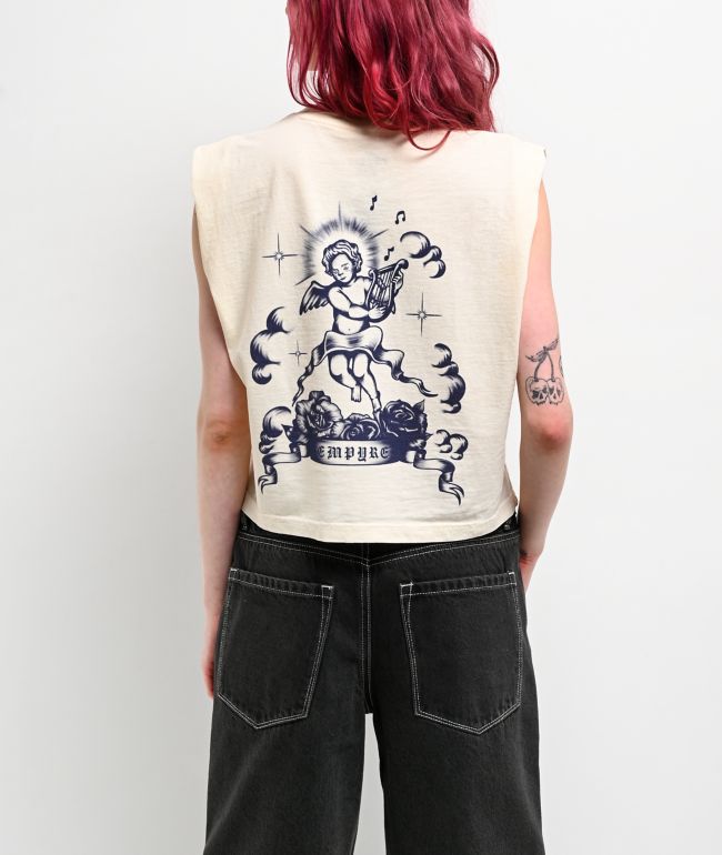 Empyre Rose Cherub Beige Crop Tank Top - Empyre
