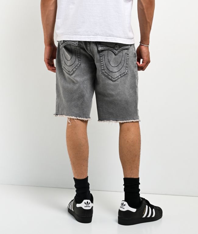 True Religion Bobby Frayed Hem Flap Grey Wash Baggy Shorts - True Religion
