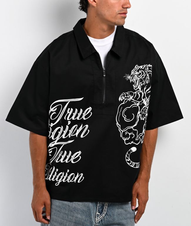 True Religion Tiger Black Half Zip Work Shirt - True Religion