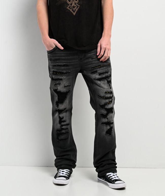 Ninth Hall Defender Crosses Grey Fade Flare Jeans | Zumiez