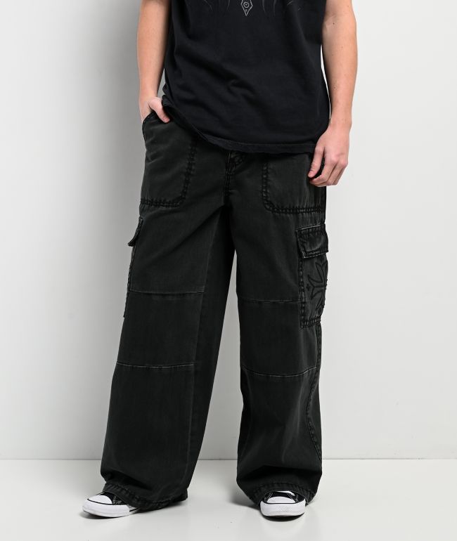 Affliction Black Wash Ultra Wide Leg Cargo Jeans - Affliction