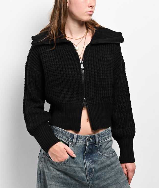 Major Label Group Black Crop Zip Sweater - 
