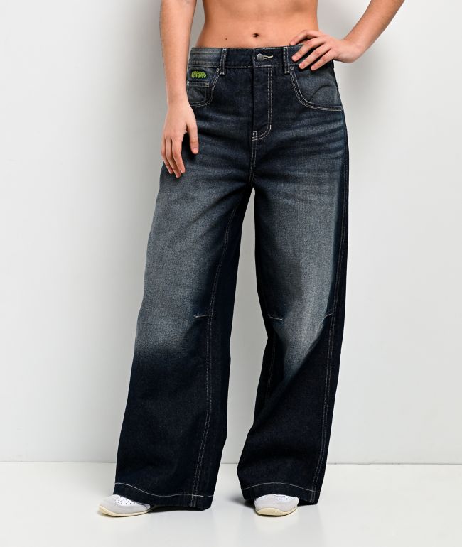 Empyre Extent Twilight Blue Wash Mid Rise Wide Leg Jeans - Empyre