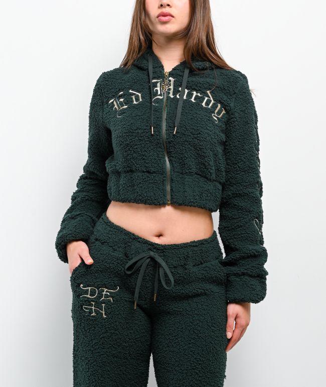 Ed Hardy Mary Green Sherpa Wide Leg Sweatpants