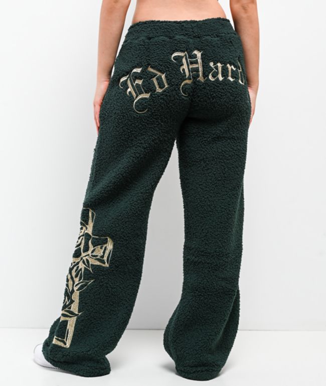Ed Hardy Mary Green Sherpa Wide Leg Sweatpants - Ed Hardy