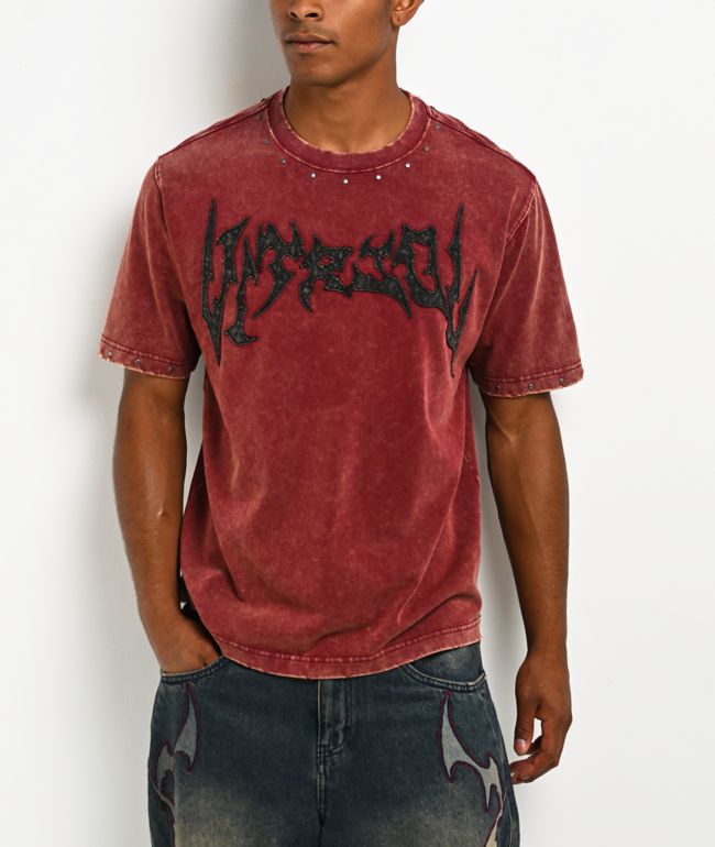Vitriol Death Grip Studded Red Wash T-Shirt - Vitriol