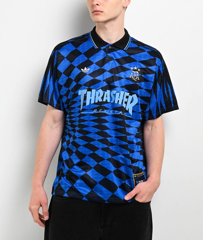 XLサイズ　 THRASHER AFA SOCCER JERSEY Thrasher x adidas x AFA Blue & Black Soccer Jersey | Zumiez