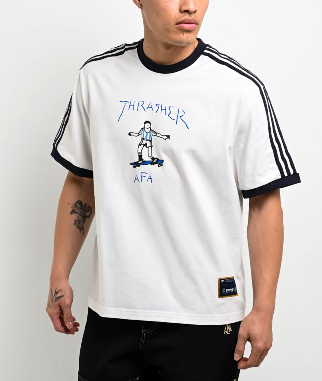 Thrasher x adidas x AFA Gonz White & Blue Ringer T-Shirt - adidas