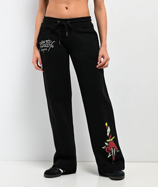 Ed Hardy Sacred Heart Black Cargo Sweatpants | Zumiez