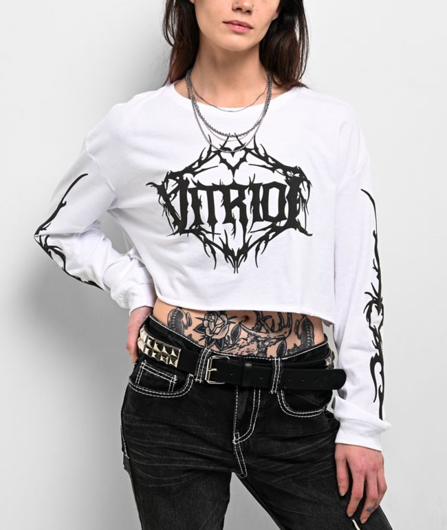 Vitriol Cyber Chrome White Long Sleeve Crop T-Shirt - Vitriol