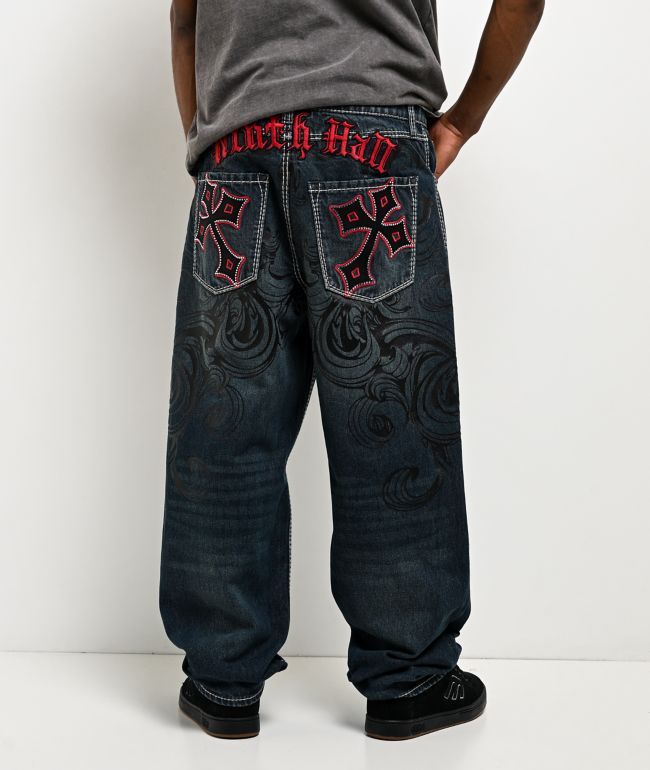 Ninth Hall Ambush Royal Cross Rhinestone Blue Wash Jeans - Ninth Hall