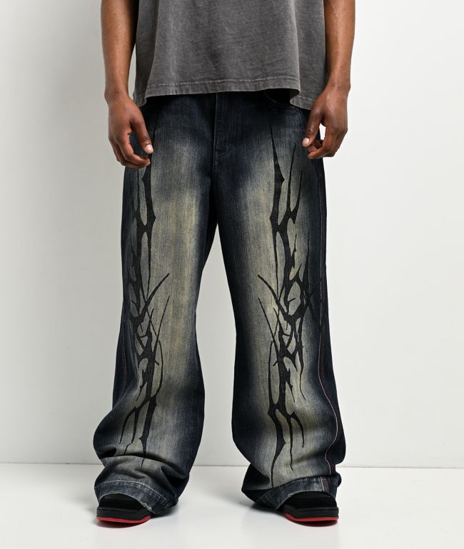 Vitriol Abyss Grime Dark Blue Wash Baggy Jeans - Vitriol