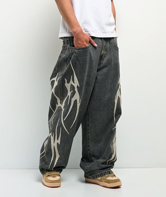 Vitriol Void Bones Blue Wash Ultra Wide Jeans - Vitriol
