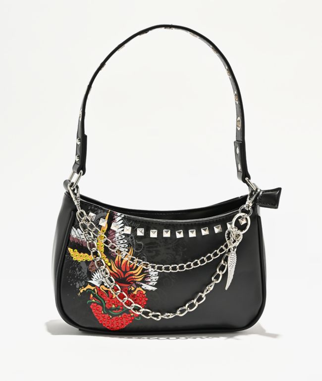 Ninth Hall Rhinestone Heart Black Shoulder Bag - Ninth Hall