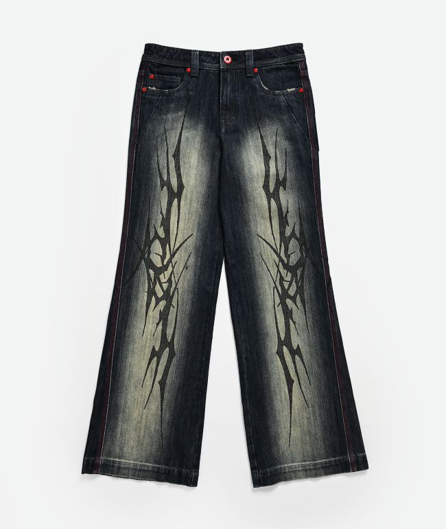 Vitriol Kids Abyss Grime Dark Blue Wash Flared Jeans - Vitriol