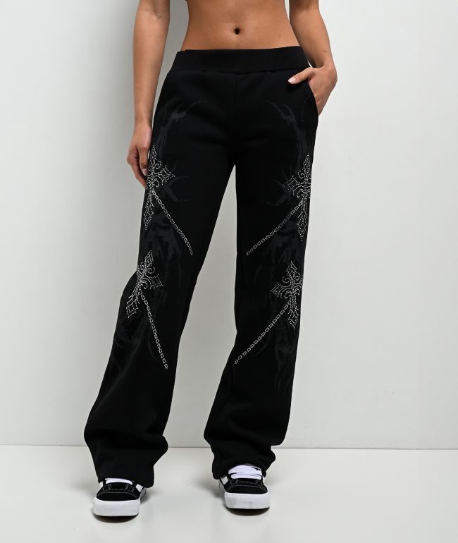 Insomnia Visuals Chains Rhinestone Black Sweatpants - Insomnia Visuals
