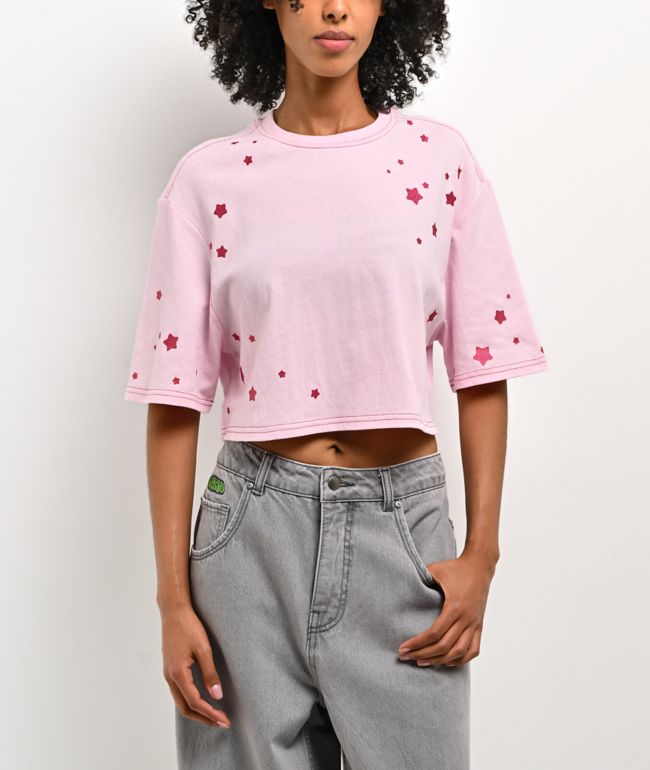 Freeworld Yulia Stars Pink Crop T-Shirt - Freeworld