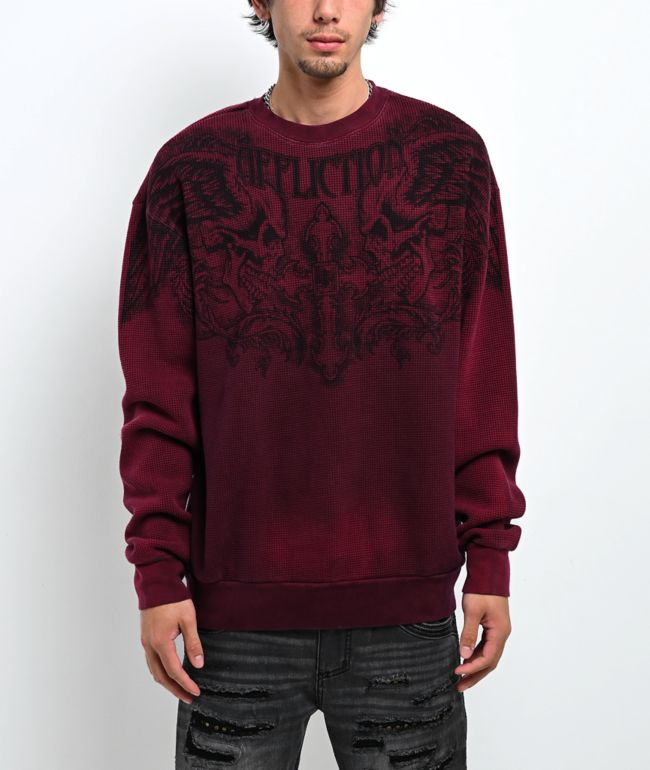 Affliction Winged Up Red Wash Heavyweight Thermal Crewneck Sweatshirt - Affliction