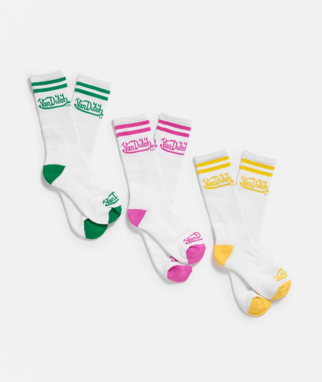 Von Dutch Oval Stripe 3 Pack White Crew Socks - Von Dutch