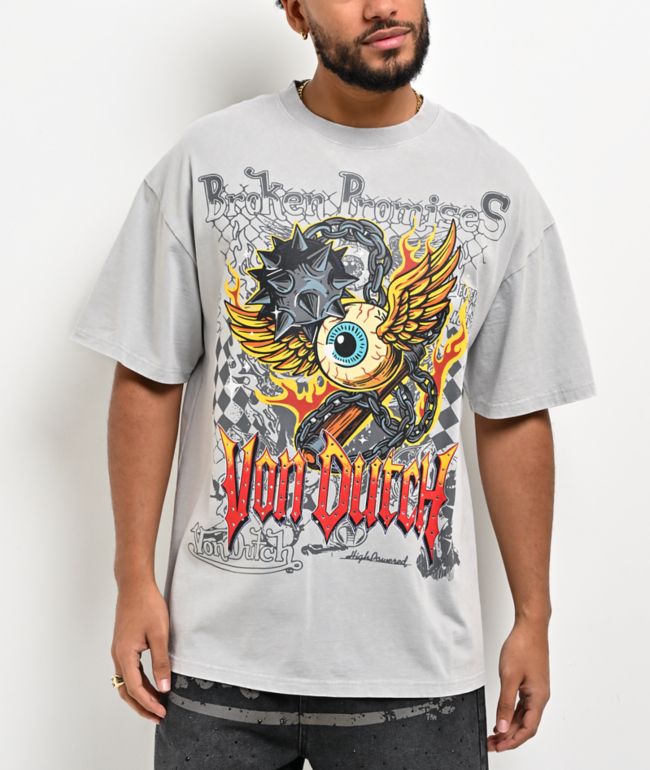 Von Dutch x Broken Promises Dark Crusader Light Grey Wash T-Shirt - Von Dutch