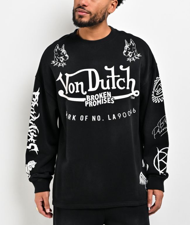 Von Dutch x Broken Promises All In Black Wash Crewneck Sweatshirt - Von Dutch