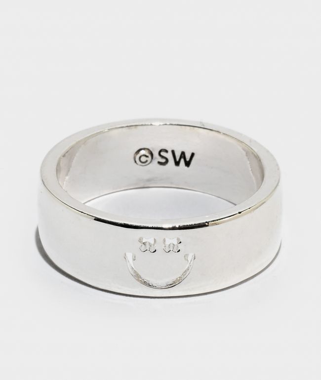 Smiley Cutout Band Silver Ring - 