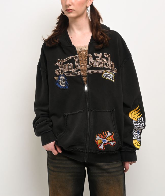 Von Dutch X Broken Promises Wild Ride Black Wash Zip Hoodie - Von Dutch