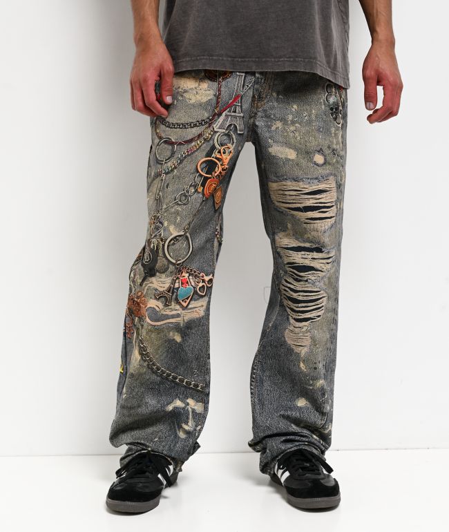 Decibel Printed Blue Straight Leg Jeans - Decibel