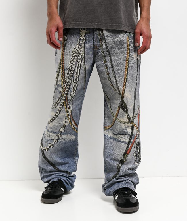Decibel Printed Indigo Straight Leg Jeans - Decibel