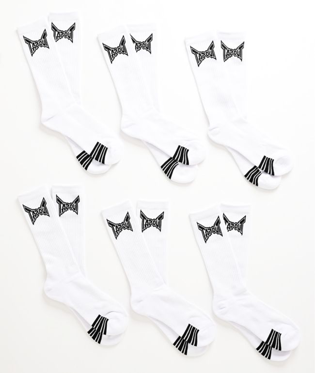 Tapout Comfort 6 Pack White Crew Socks - 