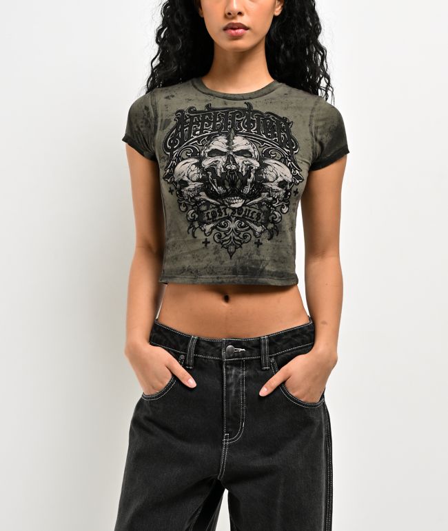 Affliction Screaming Earth Olive Green Wash Crop T-Shirt - Affliction