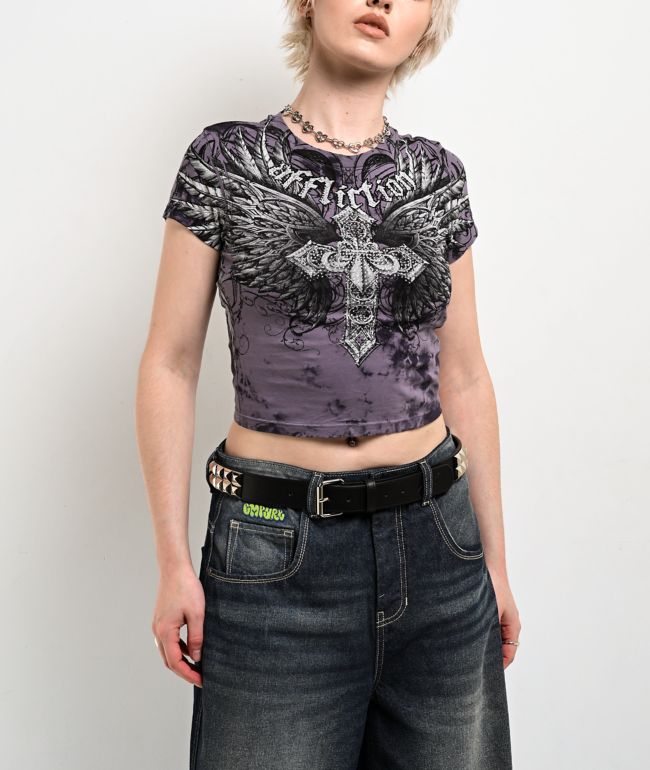 Affliction Jovial Purple Tie Dye Crop T-Shirt - Affliction
