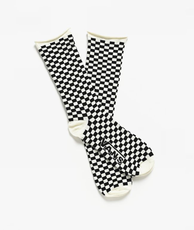 Vans Curl Checkerboard Black & White Crew Socks - Vans