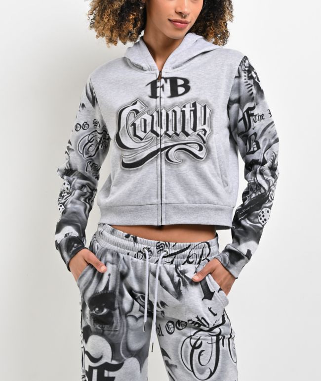 FB County Tatted Up Grey Crop Zip Hoodie - FB County