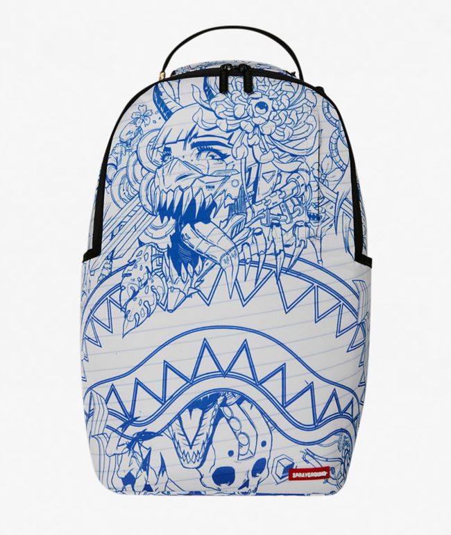 Sprayground Blue Ink Doodle White Backpack - Sprayground