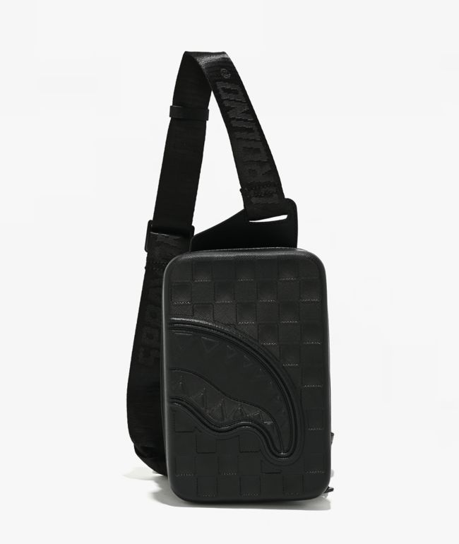 Sprayground Raised Check Black Hard Shell Sling Bag - Sprayground