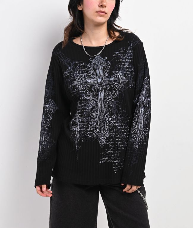 Insomnia Visuals Scripture Ribbed Black Long Sleeve Oversized T-Shirt - Insomnia Visuals