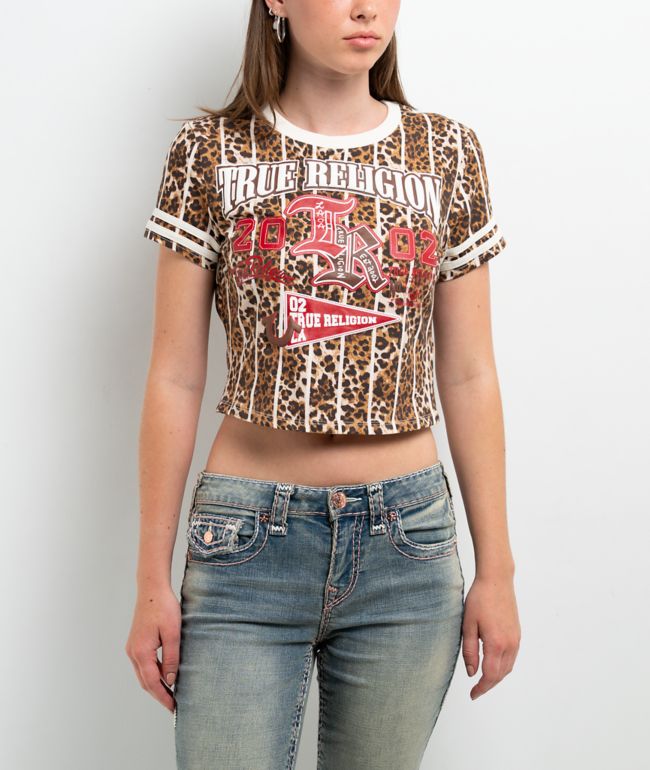 True Religion True Sport Stripe Leopard Print Crop T-Shirt - True Religion