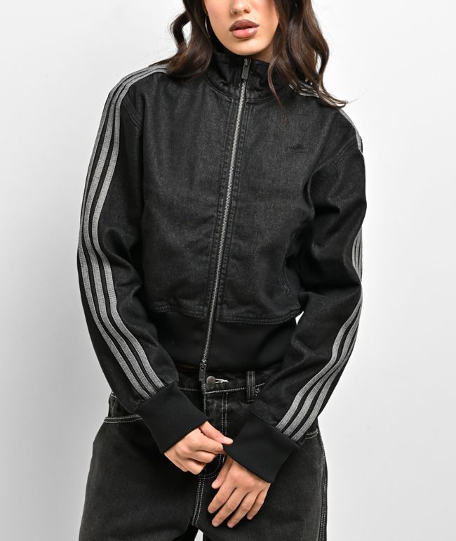 adidas Originals Firebird Black Wash Crop Denim Zip Jacket - adidas