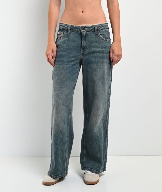 Guess Jeans G11 Lace Blue Wash Wide Leg Jeans - Guess