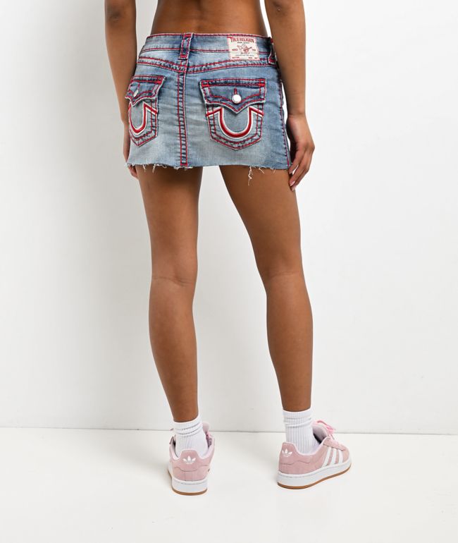 True Religion Sadie Super T Flap Blue Wash Mini Skirt - True Religion