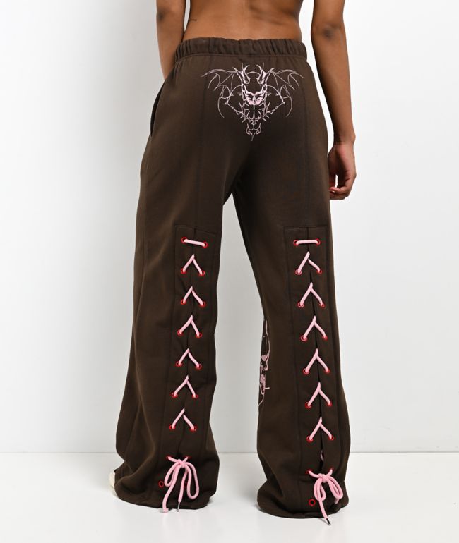 Vitriol Myla Lace Up Pink Icing Wide Leg Sweatpants - Vitriol
