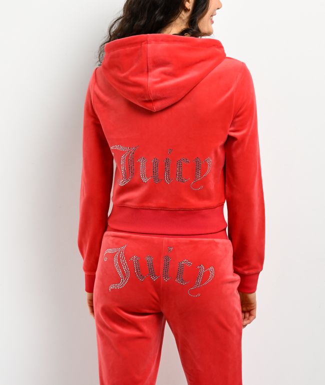 Juicy Couture OG Big Bling Maraschino Cherry Velour Zip Hoodie - Juicy Couture